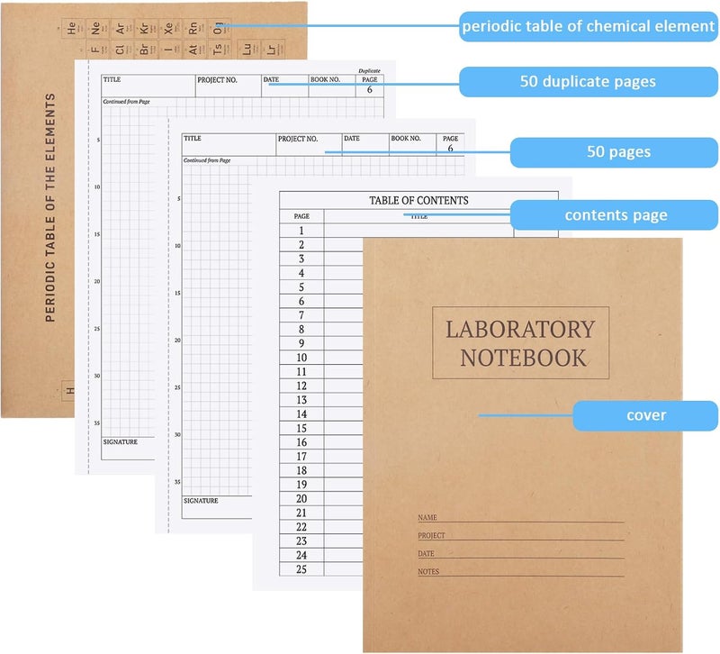 suituts 2 Pack Carbonless Chemistry Lab Notebook, 8.5X11 Inch Students Lab Notebook for Scientific/Physic/Biology, 50 Sets Per Pack, 4x4 Square Grid (Kraft) - Image 3